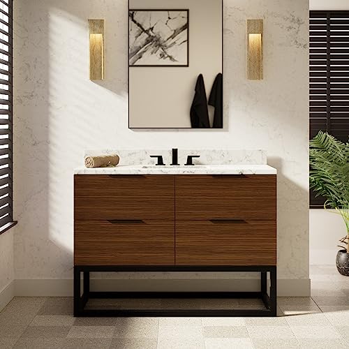 Kitchen Bath Collection Mia 48-inch Bathroom Vanity (Carrara/Walnut): Includes Walnut Cabinet with Authentic Italian Carrara Marble Countertop and White Ceramic Sink