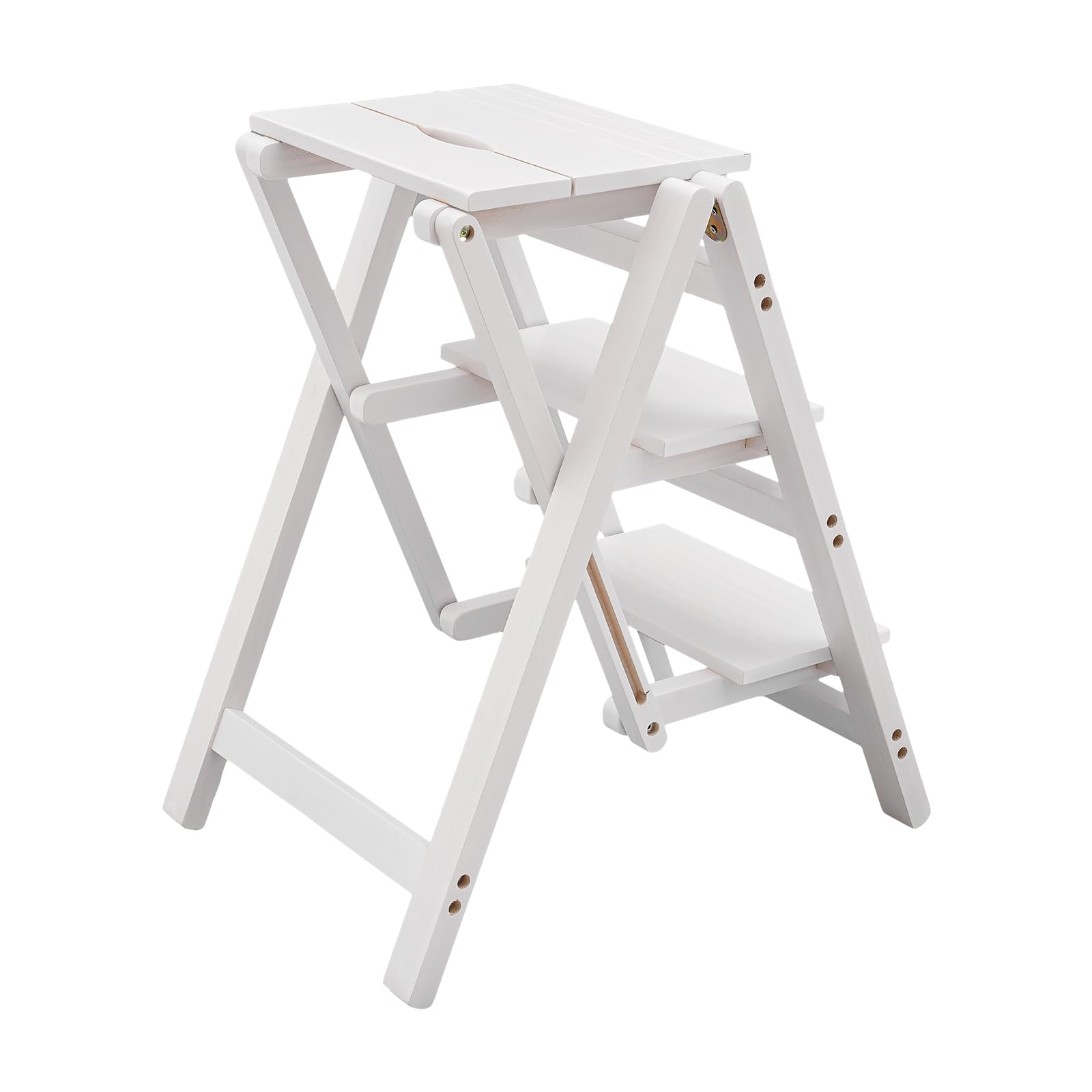 BANLICALI Chair Ladder, 3-Step Ladder Folding Step Stool Ladder Chair, White Pinewood Kitchen Step Stool Counter Chair for Kitchen, Bedroom, Living Room, Warehouse Load 100kg/ 220.46 lbs