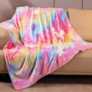 Unicorn Blanket Glow in The Dark Unicorn Throw Blanket Gifts for Girls 4-6 6-8 8-12 Super Soft Glow in The Dark Unicorn Baby Blanket Gifts for Girls Birthday 50''x60''