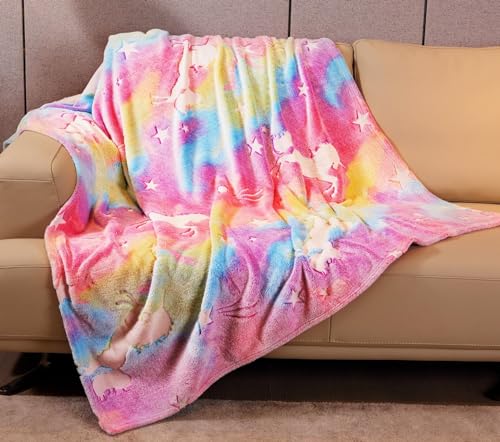 Unicorn Blanket Glow in The Dark Unicorn Throw Blanket Gifts for Girls 4-6 6-8 8-12 Super Soft Glow in The Dark Unicorn Baby Blanket Gifts for Girls Birthday 50''x60''