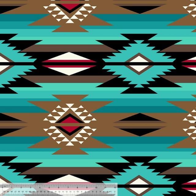 Pico Textiles 1 Yard - Teal Raindance Native American Print Fleece Fabric - Sold by The Yard - Ideal for Sewing Projects, Scarves, No Sew Fleece Throws and Tie Blankets