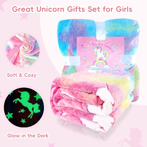 Unicorn Blanket Glow in The Dark Unicorn Throw Blanket Gifts for Girls 4-6 6-8 8-12 Super Soft Glow in The Dark Unicorn Baby Blanket Gifts for Girls Birthday 50''x60''