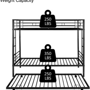 DaiNNCN Twin Over Twin Bunk Bed with Trundle,Can Be Divided Into 3 Bed Metal Heavy Duty for Kids Boys Girls Adults-Black