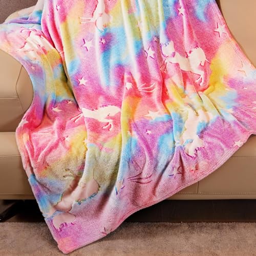 Unicorn Blanket Glow in The Dark Unicorn Throw Blanket Gifts for Girls 4-6 6-8 8-12 Super Soft Glow in The Dark Unicorn Baby Blanket Gifts for Girls Birthday 50''x60''