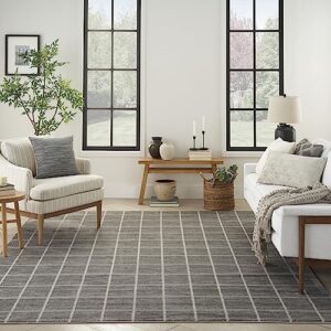 Nourison Serenity Home Contemporary Grey Ivory 7'10" x 9'10" Area -rug, Easy -cleaning, Non Shedding, Bed Room, Living Room, Dining Room, Backyard, Deck, Patio (8x10)