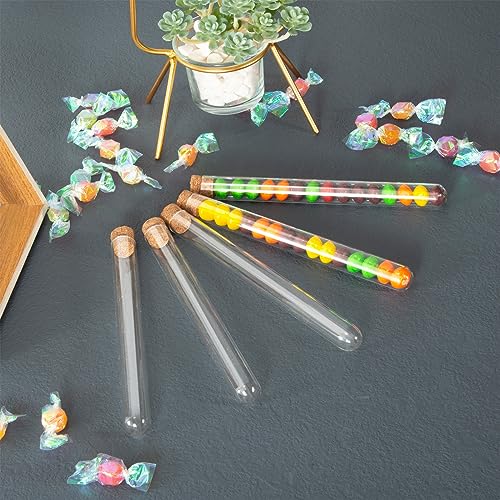 BKMAMLAB Glass Test Tube Set 24pcs 80ml Glass Test Tubes 25 x 200mm with Cork Stoppers and 1pcs 24 Holes Plastic Tubes Rack for Test Lab Tubes