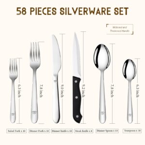 Amrules 58-Piece Silverware Set Service for 10 - Stainless Steel Flatware Cutlery Set - Knives Forks and Spoons Utensil sets for Home Kitchen Restaurant Hotel, Mirror Polished, Dishwasher Safe