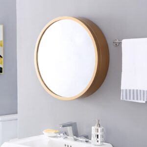 HM&DX Round Bathroom Mirror Cabinet, Circular Medicine Cabinet, Wall Surface Mounted Storage Cabinet with Mirror Door and Hide Shelves(60cm, Gold)