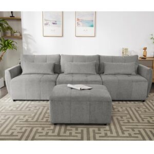 P PURLOVE Convertible Sectional Sofa Couch,3-Seat L-Shaped Sectional Sofa with Movable Ottoman,Upholstered Chenille Living Room Sofa Furniture Set for Living Room Home Office Apartment