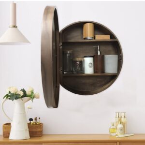 HM&DX Round Bathroom Mirror Cabinet, Circular Medicine Cabinet, Wall Surface Mounted Storage Cabinet with Mirror Door and Hide Shelves(60cm, Gold)