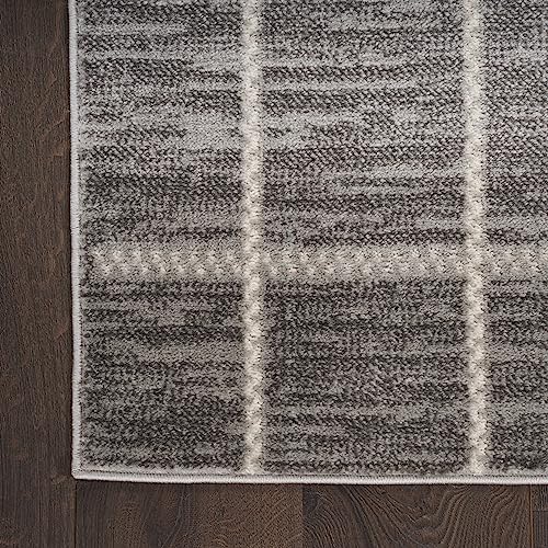 Nourison Serenity Home Contemporary Grey Ivory 7'10" x 9'10" Area -rug, Easy -cleaning, Non Shedding, Bed Room, Living Room, Dining Room, Backyard, Deck, Patio (8x10)