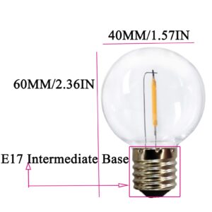 G40 Globe Replacement Bulbs C9/E17 Intermediate Base 1W G40 Shatterproof Waterproof Clear Plastic LED Filament Bulb Warm White 2700K Outdoor String Replacement Light for Yard Garden Patio(15 Pack)