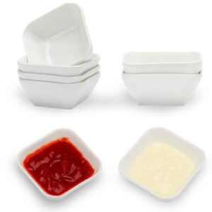 rfsldun 3 oz ceramic dip mini bowls, 6pcs soy sauce dish, square mini dip bowls, sauce dish bowls for side dish, bbq, soy, ketchup, sushi sauce (square-6 pcs)