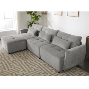 p purlove convertible sectional sofa couch,3-seat l-shaped sectional sofa with movable ottoman,upholstered chenille living room sofa furniture set for living room home office apartment