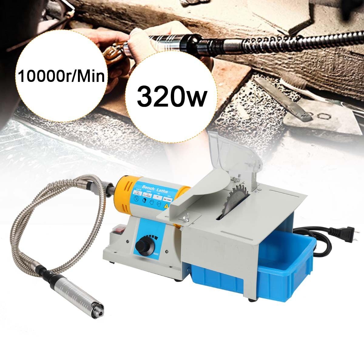 EWANYO Jewelry Lapidary Saw, Benchtop Mini Lathe Table Saw Grinder Polishing Machine 0-10000r/min Hobby Rock Cutting Saw for DIY Jewelry Lapidary Gem Rock Woodworking