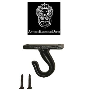 Antique Hardware Depot - 2.5”-Under Cabinet or Shelf Coffee Mug Holder – Cup Hooks Separator – Decorative Black Iron Hangers - Create Rack Under Counter or Wall – Cups, Keys, & Utensils (4-Hooks)