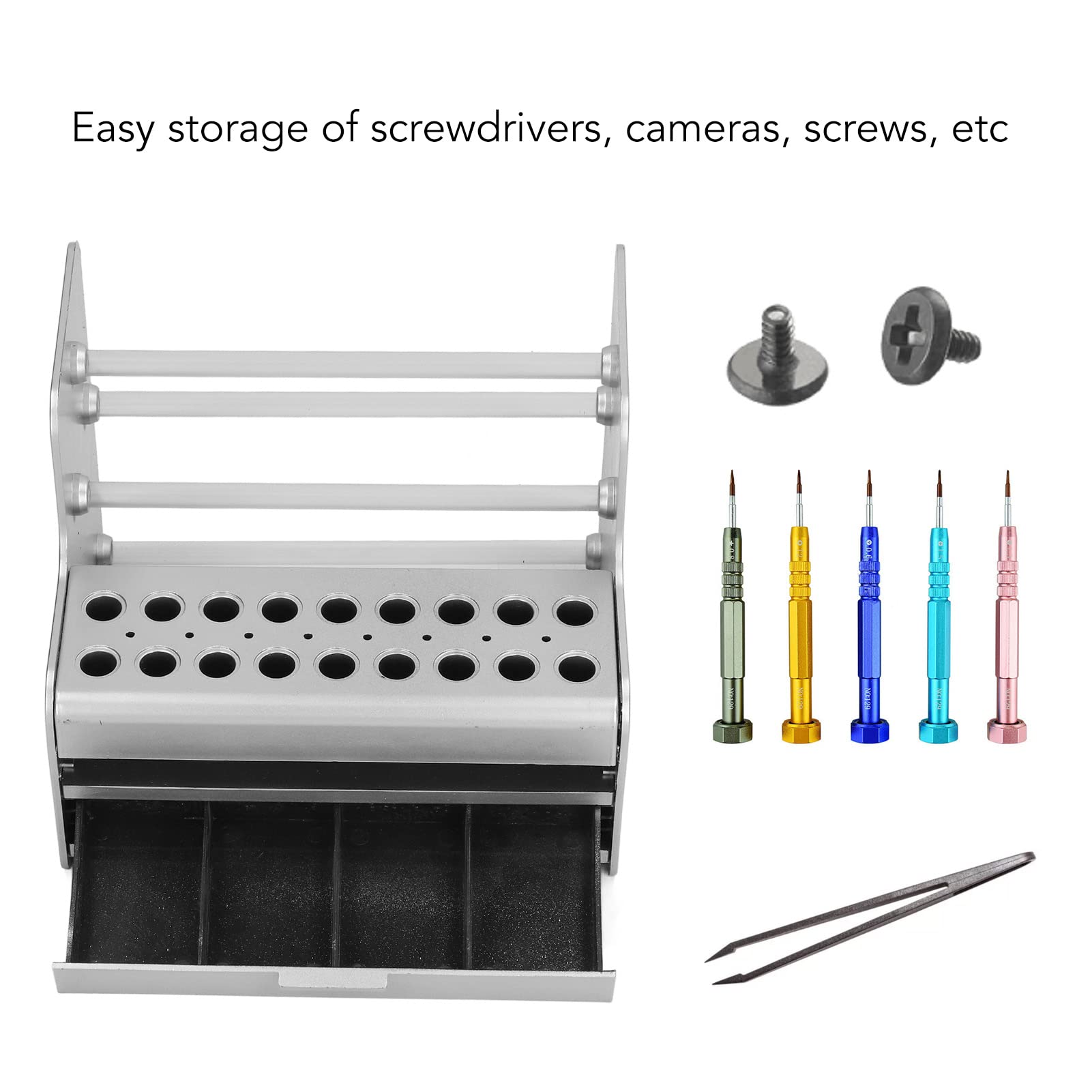 EVTSCAN 200x170x160 mm Compact Desktop Small Tool Holder Organizer, with 18 Holes and 4 Compartments, ABS Plastic Easy Assembly Workbench Tool Rack for Screwdriver, Wrench, Plier