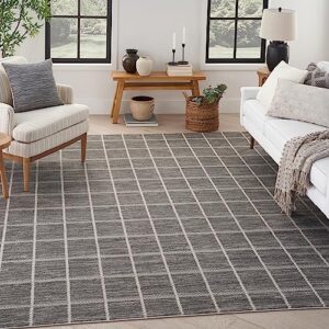 nourison serenity home contemporary grey ivory 7'10" x 9'10" area -rug, easy -cleaning, non shedding, bed room, living room, dining room, backyard, deck, patio (8x10)