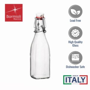 Bormioli Rocco Set Of 2 Square Swing Top Glass 8.5 Oz. Bottles With Airtight Hermetic Lid, Bottles Kombucha, Beer, And Limoncello, Dishwasher Safe, Made In Italy.