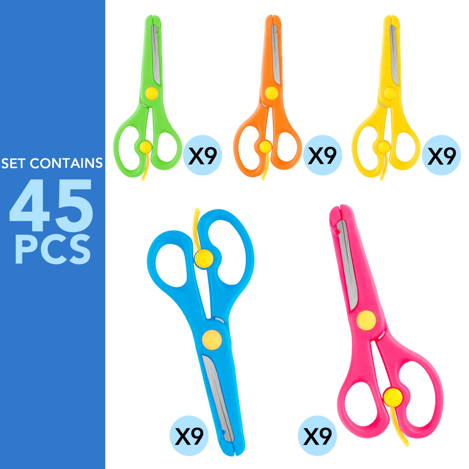 BURVAGY 45-Pack Preschool Training Scissors,Children Safety Scissors,Blunt Kids Craft Scissors,Pre-School Training Scissors,Art Craft Scissors…