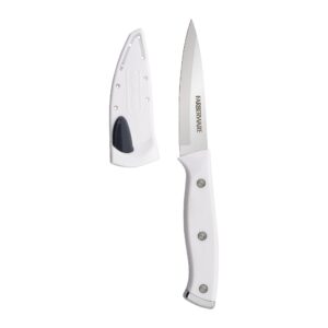 farberware edgekeeper triple riveted paring self-sharpening blade cover, high carbon-stainless steel kitchen ergonomic handle, razor-sharp knife, 3.5 inch, white