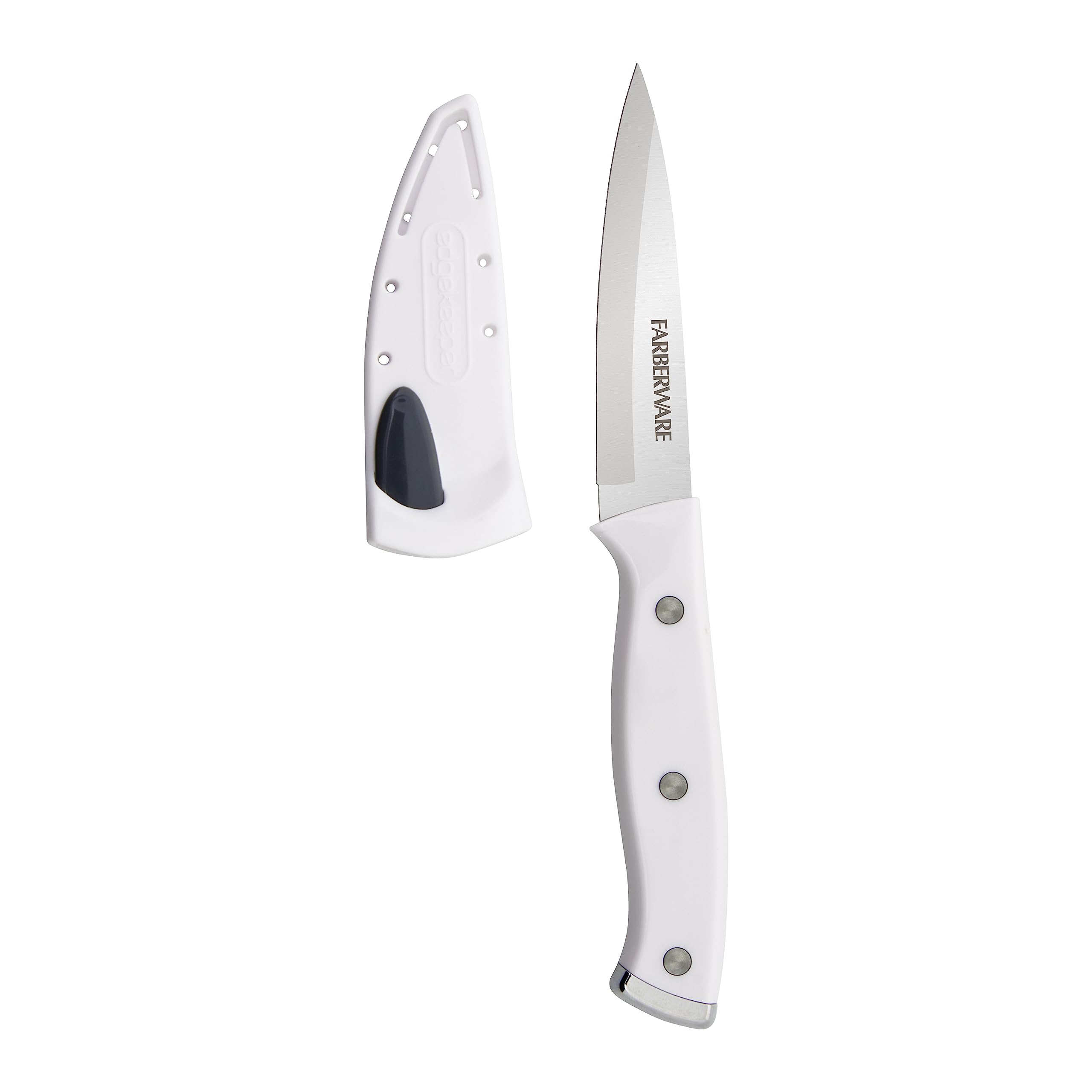 Farberware Edgekeeper Triple Riveted Paring Self-Sharpening Blade Cover, High Carbon-Stainless Steel Kitchen Ergonomic Handle, Razor-Sharp Knife, 3.5 Inch, White