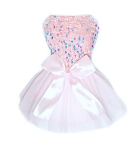 jcdudoi dog princess formal dress for small dogs girl,sparkling sequins sweet pet clothes wedding birthday party puppy dresses,cat apparel accessories costumes outfit skirt pink (pink, medium)