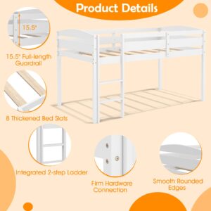 KOTEK Twin Loft Bed, Solid Wood Low Loft Bed for Kids with Ladder & Guard Rails, No Box Spring Needed, Space-Saving Loft Bed Frame for Boys & Girls (White)