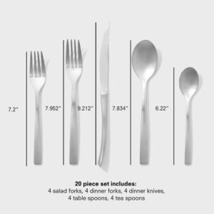 Public Goods 18/10 Stainless Steel Forged Flatware Set | Heavy Duty Silverware | Dishwasher Safe | 20 Piece Set | 4 Salad Forks, 4 Dinner Forks, 4 Dinner Knives, 4 Table Spoons, and 4 Tea Spoons