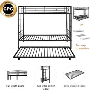 DaiNNCN Twin Over Twin Bunk Bed with Trundle,Can Be Divided Into 3 Bed Metal Heavy Duty for Kids Boys Girls Adults-Black