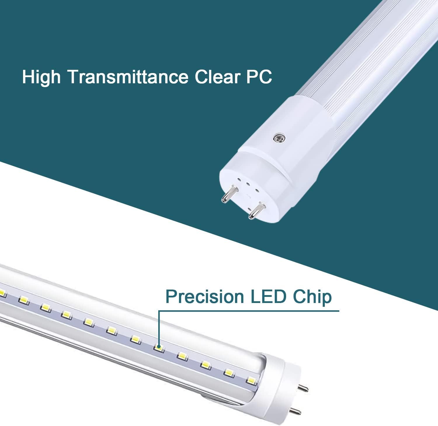 H&B Luxuries 4FT LED T8 Ballast Bypass Type B Light Tube, 18W, Single-Ended & Dual-Ended Connection, 2340LM, G13 Base,T8 T10 T12 Fluorescent Bulbs Replacement, UL & DLC - 4000K (5Pcs)