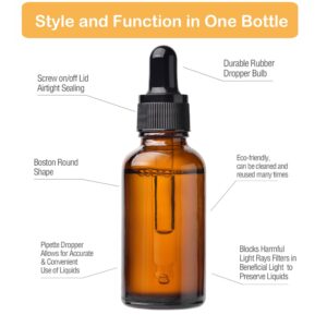 LANBEAUTIFY 2 oz Glass Dropper Bottles - 6 Pack Eye Dropper Bottles with Funnels & Labels - 60ml Amber Glass Tincture Bottles for Essential Oils, Liquids (2OZ-2PCS)