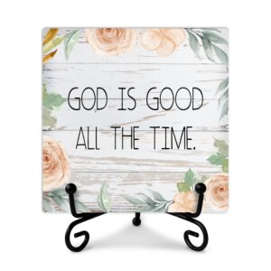 christian scripture desk decor gift, desk wood plaque with stand, god is good all the time, motivational desk wood sign for women men friend family teen colleagues school home office-a11