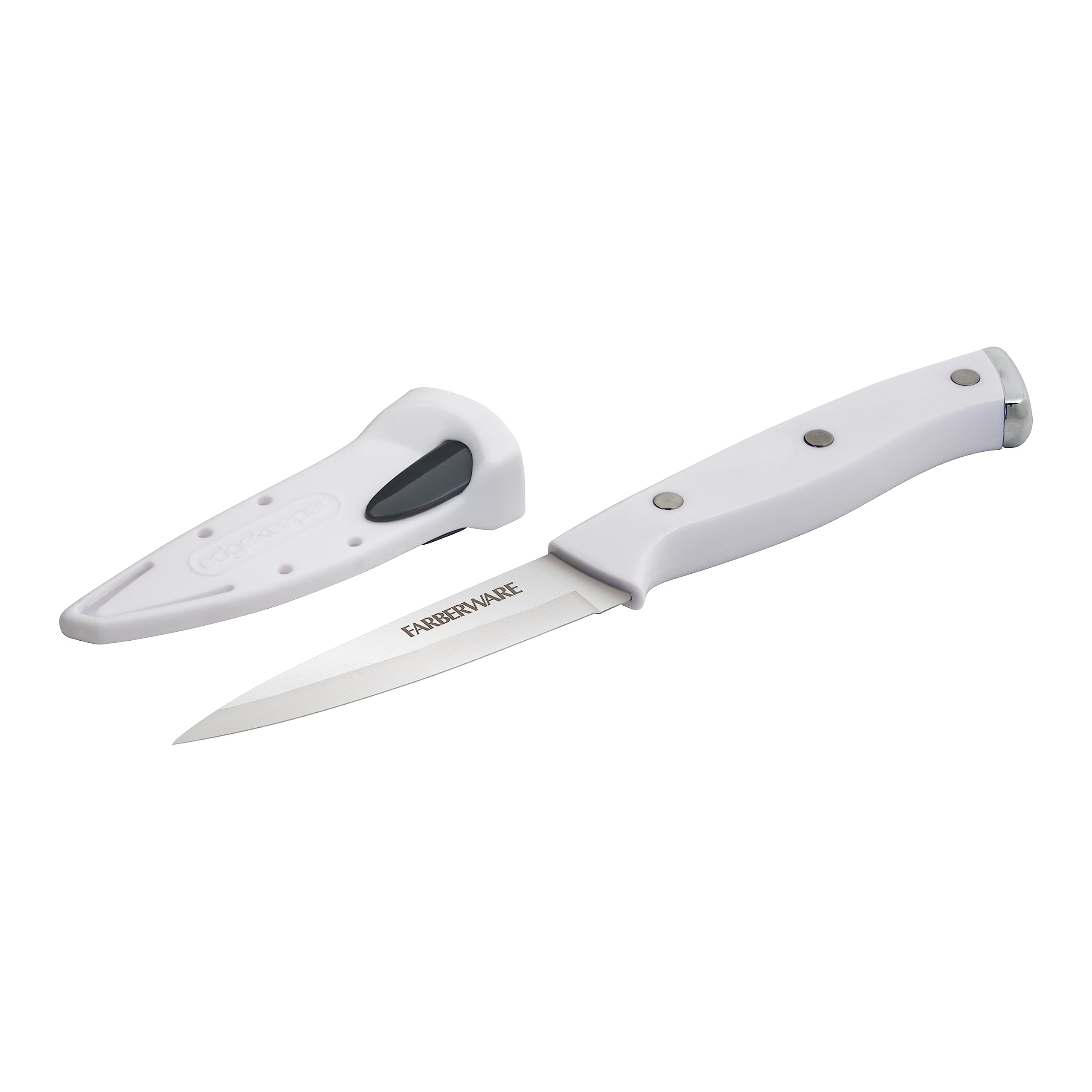 Farberware Edgekeeper Triple Riveted Paring Self-Sharpening Blade Cover, High Carbon-Stainless Steel Kitchen Ergonomic Handle, Razor-Sharp Knife, 3.5 Inch, White