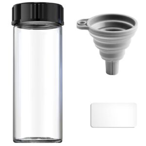 glass sample vials,wide mouth glass bottle boro 3.3 with black cap for laboratory,reagents bottle,leaf teas, spices,herbs, medication,paint,diy craft vials with sticker & funnel (30mm 40ml 4pcs)