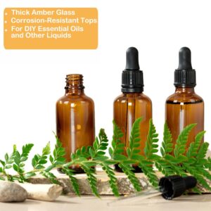 LANBEAUTIFY 2 oz Glass Dropper Bottles - 6 Pack Eye Dropper Bottles with Funnels & Labels - 60ml Amber Glass Tincture Bottles for Essential Oils, Liquids (2OZ-2PCS)