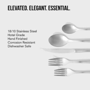 Public Goods 18/10 Stainless Steel Forged Flatware Set | Heavy Duty Silverware | Dishwasher Safe | 20 Piece Set | 4 Salad Forks, 4 Dinner Forks, 4 Dinner Knives, 4 Table Spoons, and 4 Tea Spoons