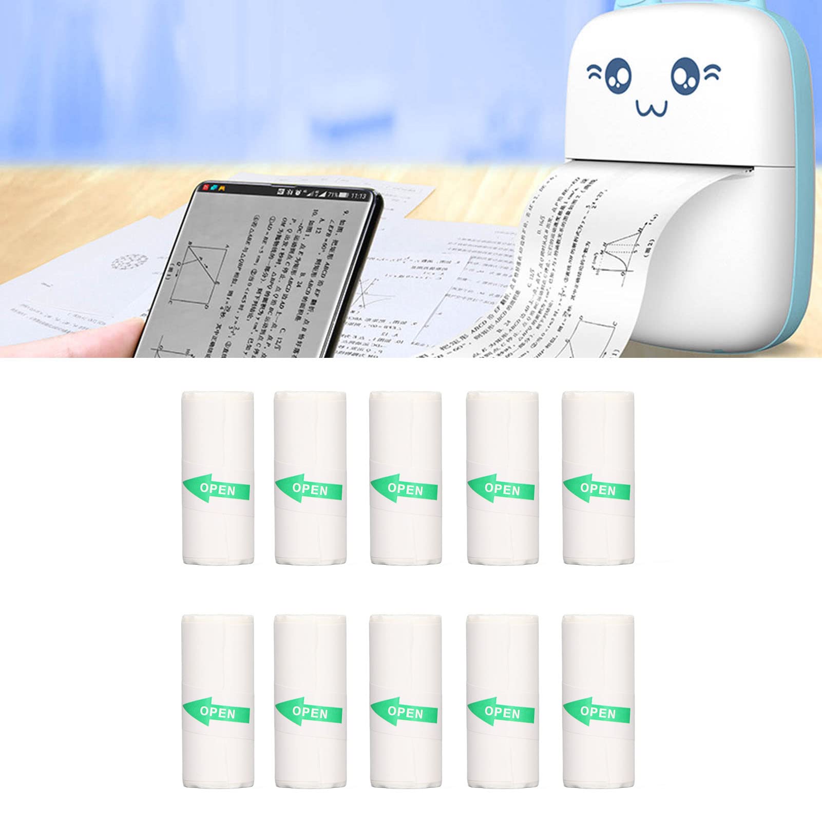 Keebgyy Mini Sticker Receipt Printer Portable Pocket Printer Thermal Inkless Printing Paper Including 5 Rolls for Photo Journal Notes 57x25mm Adhesive Thermal Paper (10 Rolls)