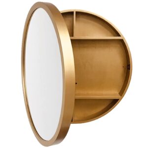 hm&dx round bathroom mirror cabinet, circular medicine cabinet, wall surface mounted storage cabinet with mirror door and hide shelves(60cm, gold)