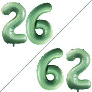 goer number 26 balloons for 26th birthday party decorations,42 inch jumbo foil helium 62 balloons for 62nd birthday 2026 new year eve graduation party decoration (sage green)