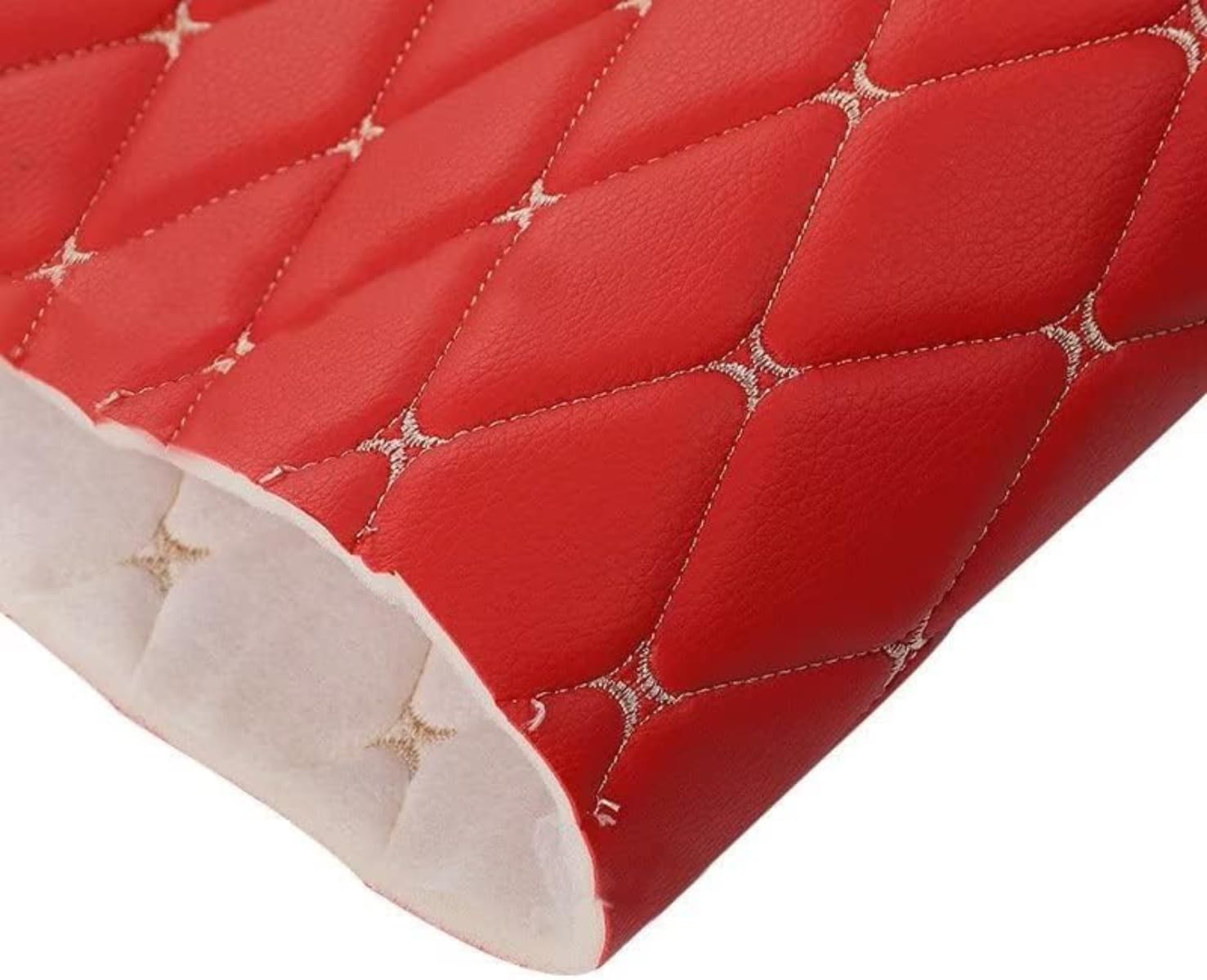 LANOBA Quilted Foam Vinyl Fabric Faux Leather Thick Sponge Backing DIY Upholstery headboard Car Headliner Furniture, 39" x 60", Diamond 2" x 3" (Red)