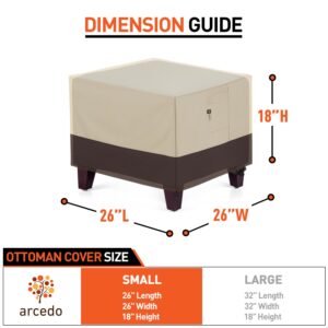 Arcedo Square Outdoor Ottoman Cover, Waterproof Coffee Table Cover, Patio Side Table Cover, Patio Ottoman Cover for Outdoor Furniture, 26”L x 26”W x 18”H, Durable and Stylish, Beige and Brown