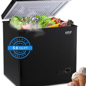 Chest Freezer KRIB BLING 5.0 cu.ft Mini Adjustable 7 Thermostat Compact Deep Freezer Top Door Low Noise with Removable Basket Black