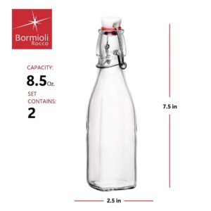 Bormioli Rocco Set Of 2 Square Swing Top Glass 8.5 Oz. Bottles With Airtight Hermetic Lid, Bottles Kombucha, Beer, And Limoncello, Dishwasher Safe, Made In Italy.