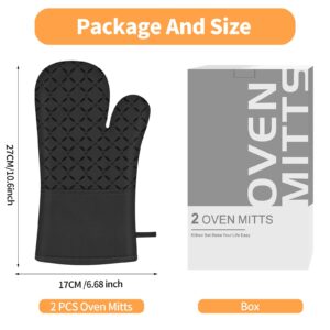 IXO Oven Mitts, Oven Gloves Heat Resistant 500°F with Non-Slip Silicone Surface Pot Holders, Kitchen Mitt with Soft Cotton Lining for Baking, Cooking, BBQ, Black, 1 Pair