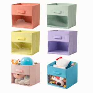 socome toy storage organizer with clear window collapsible cube storage bins clothes storage home 6 pack, fabric storage cubes for organizing clothes, toys, books 10.5"×10.5"×11" ( 6 color )