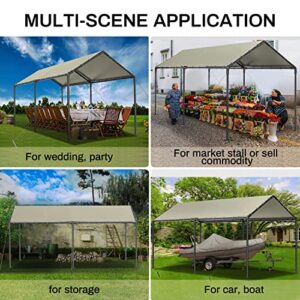 Carport Canopy 10x20 Heavy Duty, Metal Carport Waterproof Carport Garage Tent Outdoor for Car Tuck Boat SUV Party (Beige)