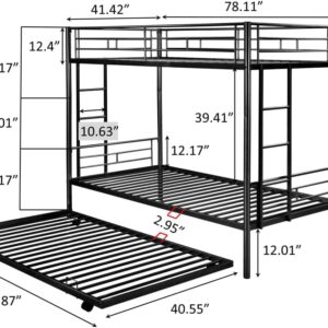 DaiNNCN Twin Over Twin Bunk Bed with Trundle,Can Be Divided Into 3 Bed Metal Heavy Duty for Kids Boys Girls Adults-Black