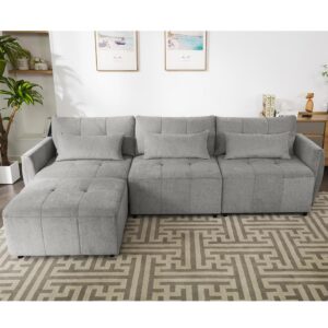 P PURLOVE Convertible Sectional Sofa Couch,3-Seat L-Shaped Sectional Sofa with Movable Ottoman,Upholstered Chenille Living Room Sofa Furniture Set for Living Room Home Office Apartment