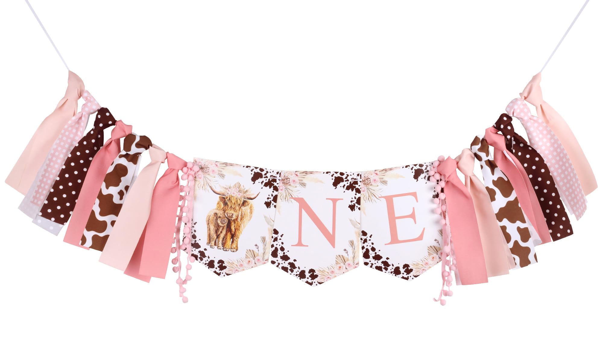 Highland Cow 1st Birthday Decorations Girl - Highland Cow High Chair Banner, Boho Highland Cattle Party Decorations, Pink Holy Cow Im One Farm Animal Birthday Party Decorations